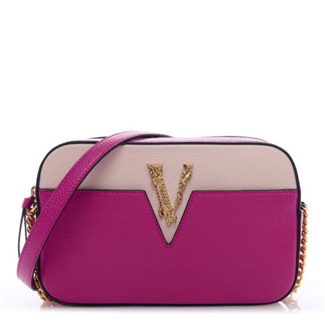 VERSACE Grainy Calfskin Virtus Small Camera Bag Purple 